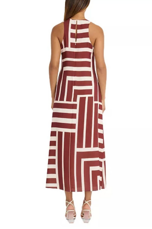 Crm Dk Red Sleeveless Geo Print Maxi Dress by Donna Morgan D8505M