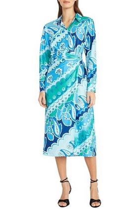 Sky Hawain Printed Long Sleeve Midi Dress by Donna Morgan D9229M