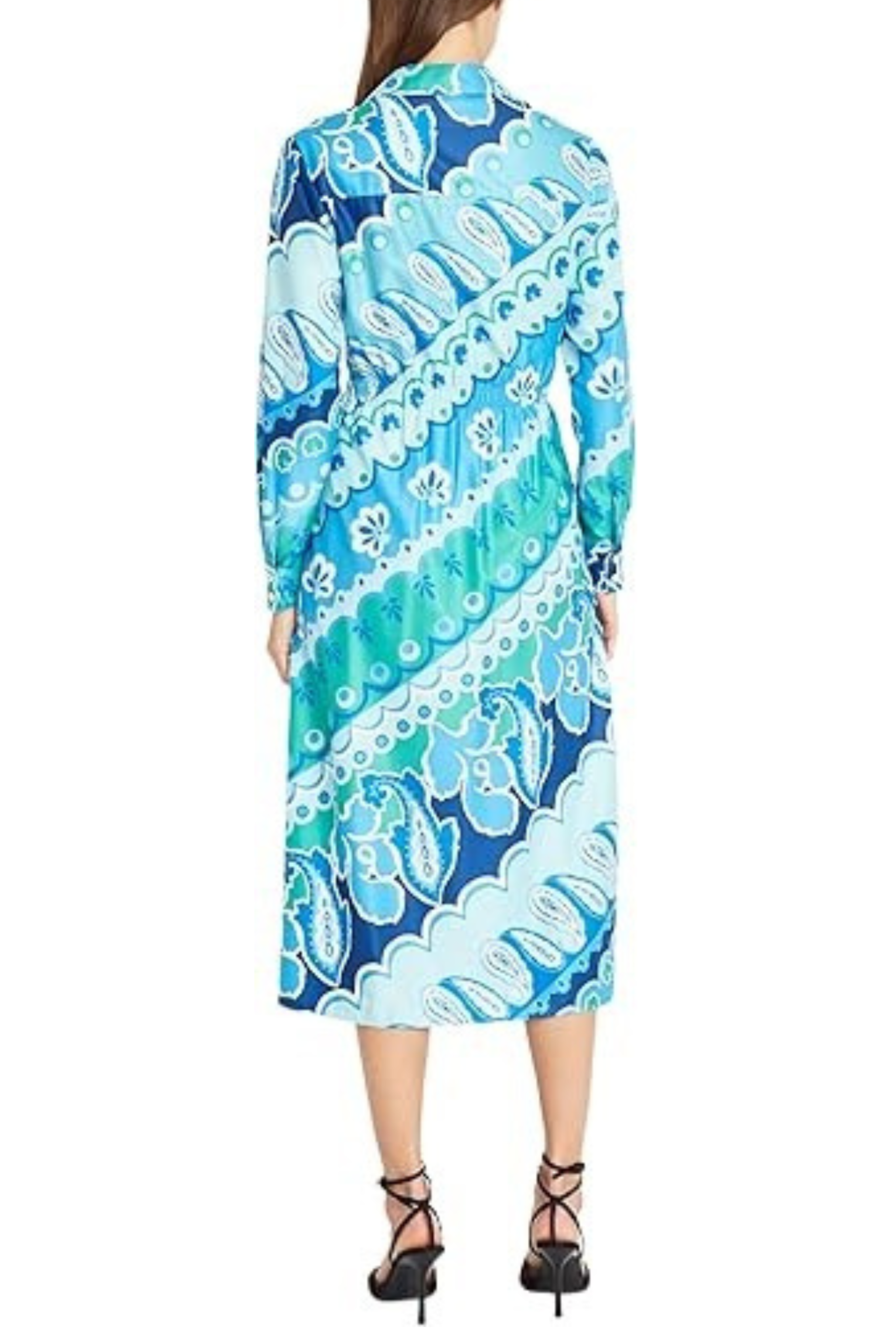 Sky Hawain Printed Long Sleeve Midi Dress by Donna Morgan D9229M
