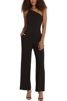 Black One Shoulder Straight Leg Jumpsuit by Donna Morgan D9288M