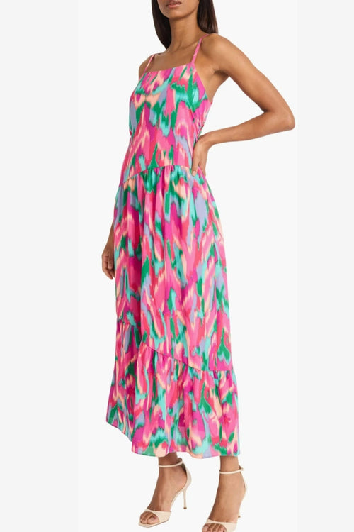 Peach Fuchsia Multi Color Spaghetti Strap Maxi Dress by Donna Morgan D9695M