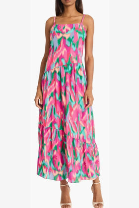 Peach Fuchsia Multi Color Spaghetti Strap Maxi Dress by Donna Morgan D9695M