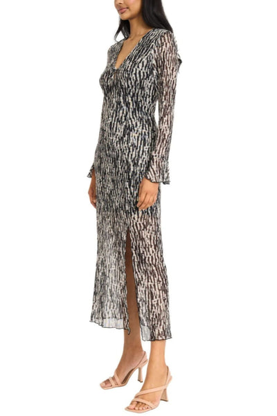 Cream Black Multi Print Long Sleeve Maxi Dress by Donna Morgan D9720M