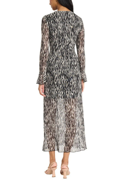 Cream Black Multi Print Long Sleeve Maxi Dress by Donna Morgan D9720M