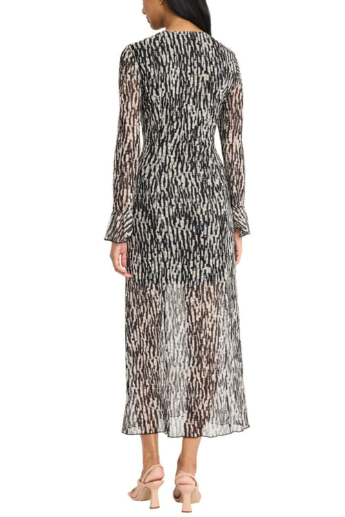 Cream Black Multi Print Long Sleeve Maxi Dress by Donna Morgan D9720M