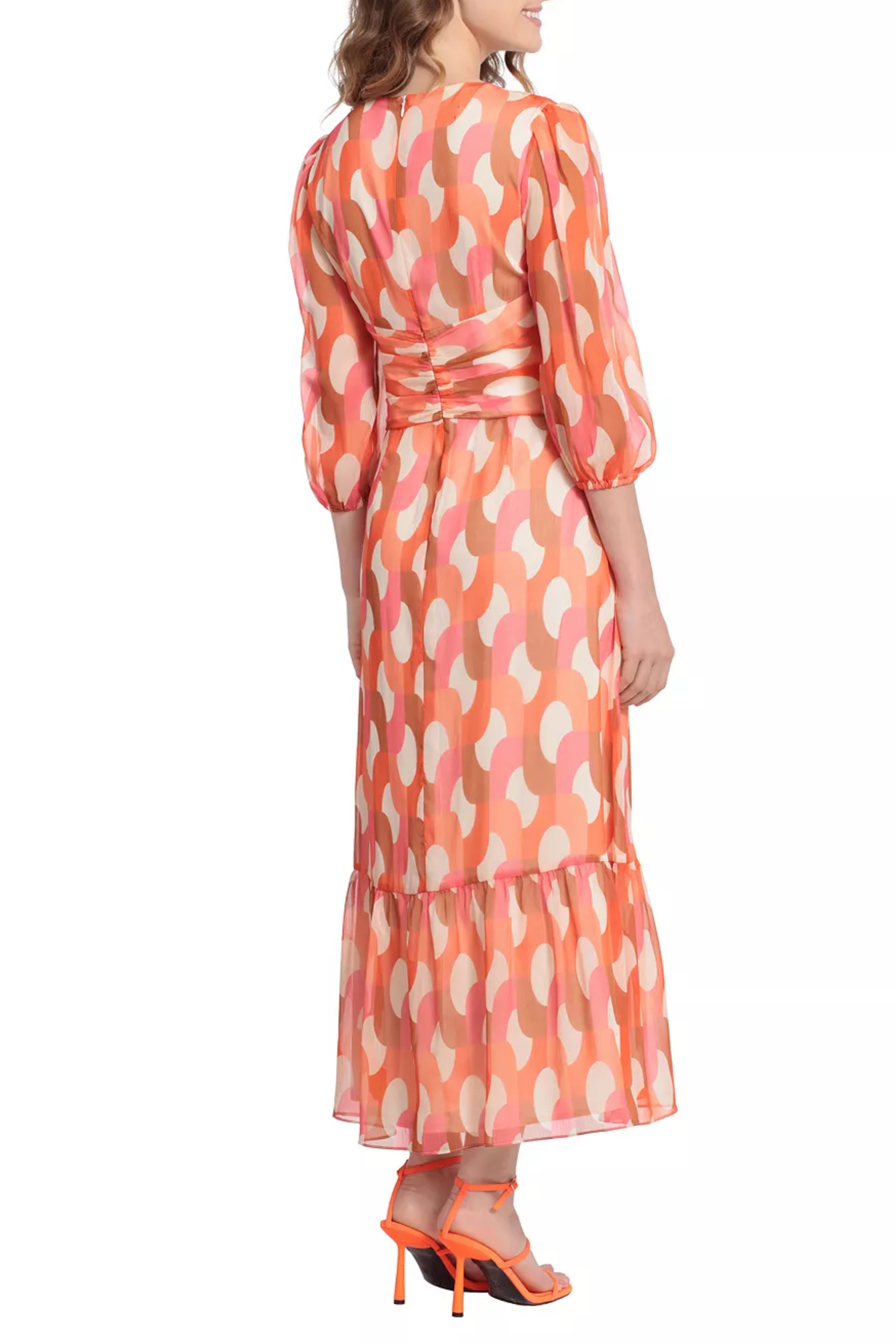 Cream Coral Balloon Sleeve Long Sleeve Tiered Skirt Maxi A-Line Dress by Donna Morgan D8302M