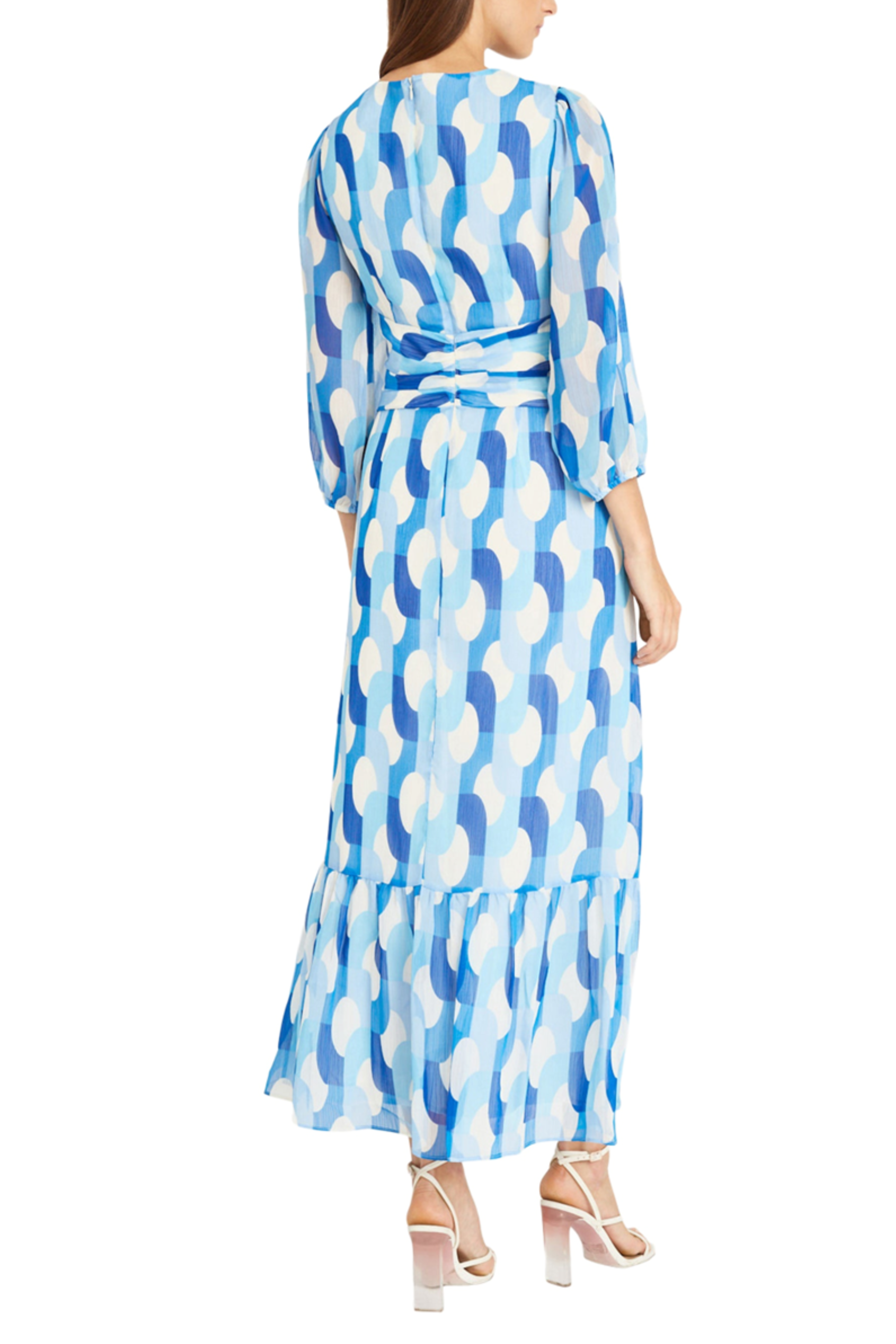 Cream Powder Balloon Sleeve Long Sleeve Tiered Skirt Maxi A-Line Dress by Donna Morgan D8302M
