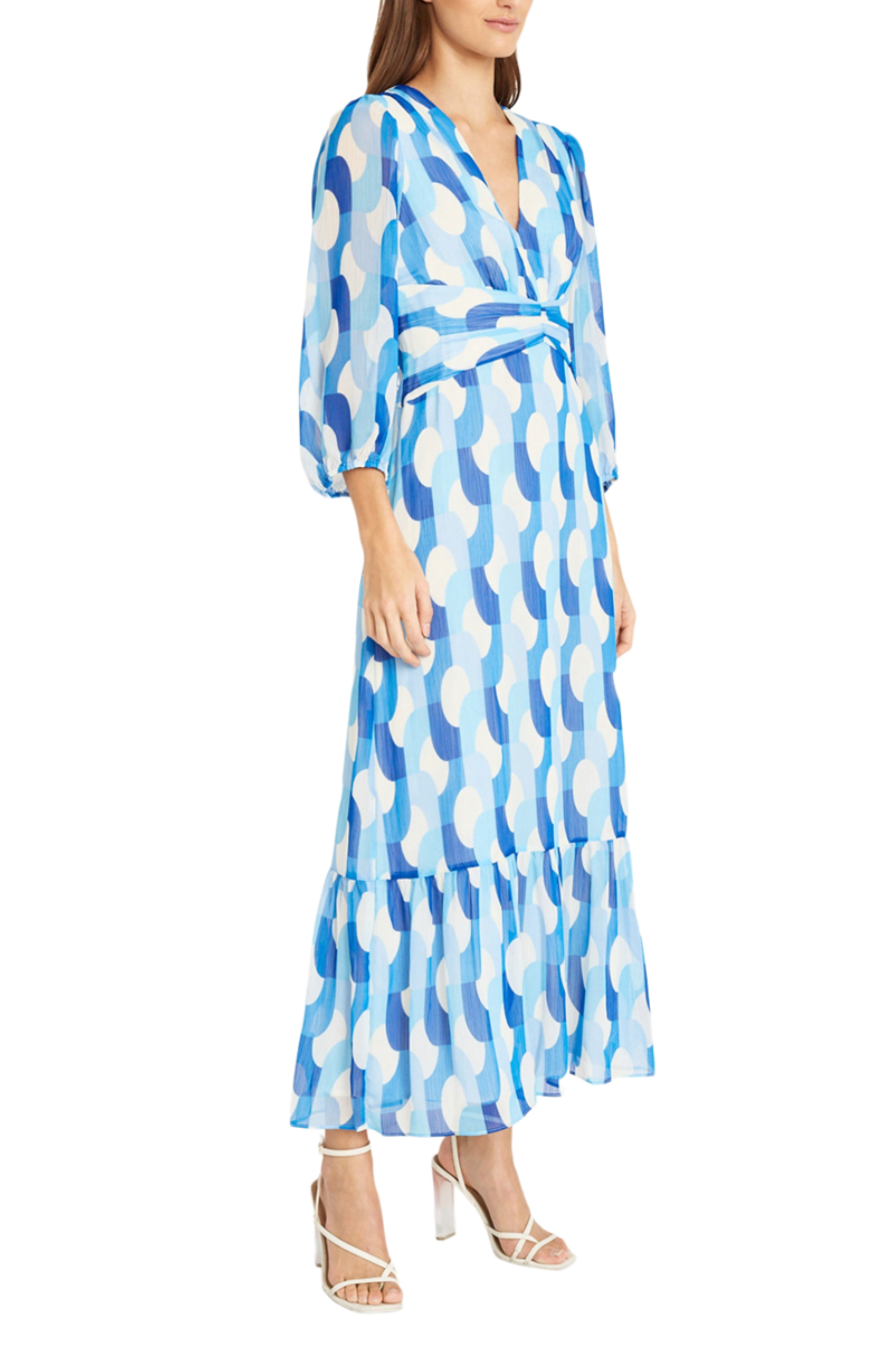 Cream Powder Balloon Sleeve Long Sleeve Tiered Skirt Maxi A-Line Dress by Donna Morgan D8302M