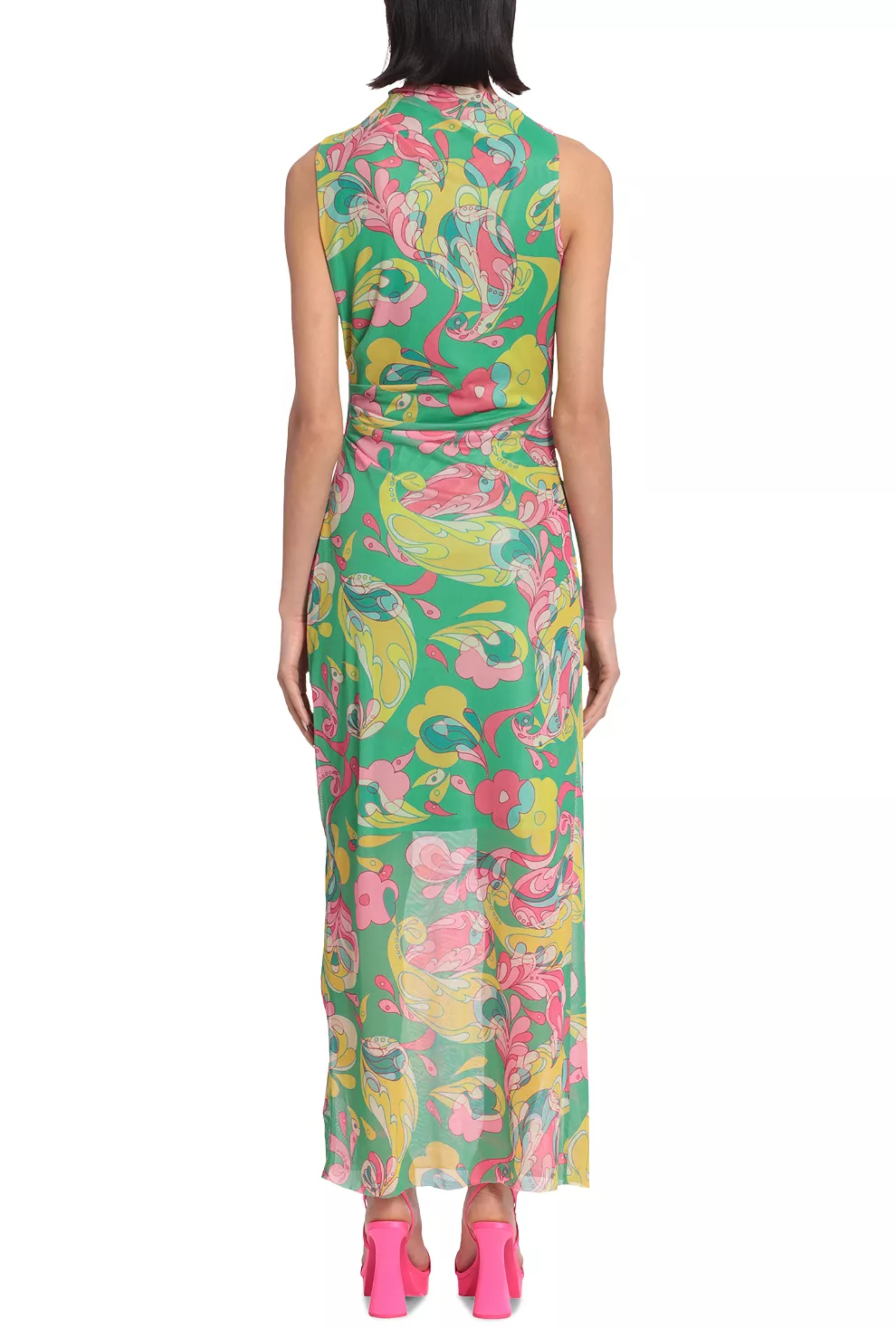 Green Pink Mock Neck Sleeveless Floral Maxi Dress by Donna Morgan D8443M