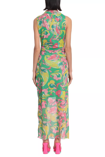 Green Pink Mock Neck Sleeveless Floral Maxi Dress by Donna Morgan D8443M