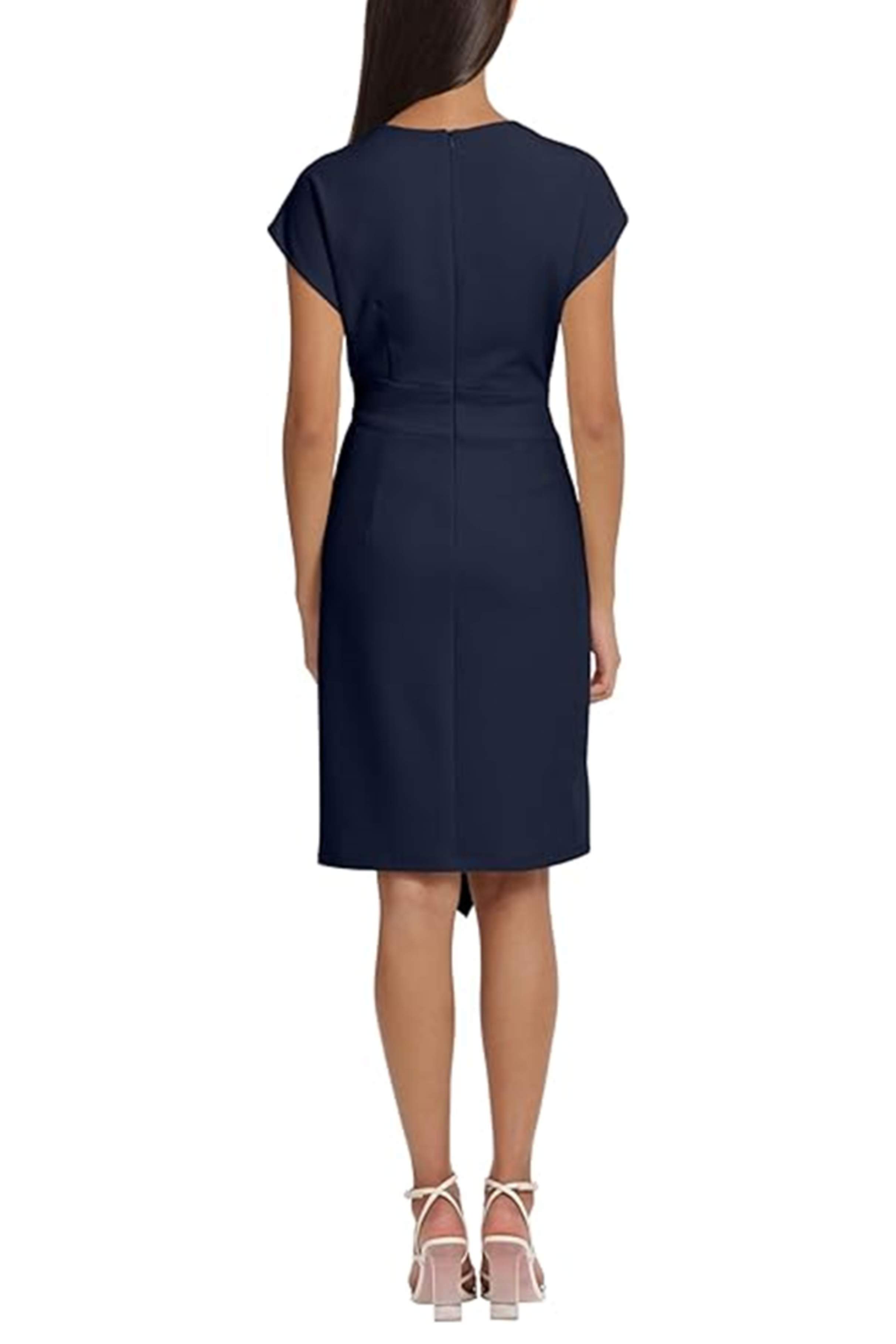 Twilight Navy Cap Sleeve Asymmetrical Sheath Knee-Length Dress by Donna Morgan D9216M