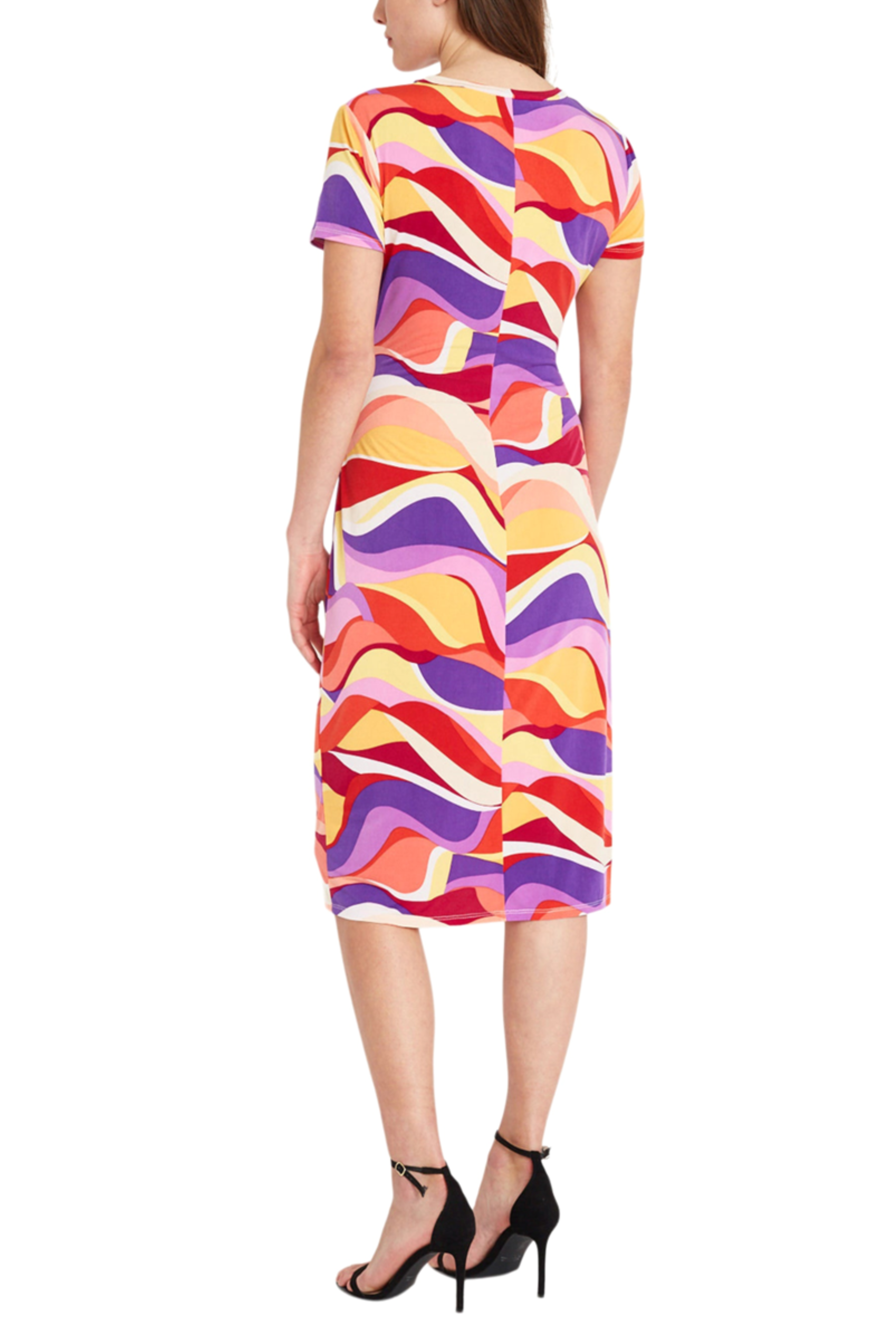 White Byza Short Sleeve Abstract Midi Dress by Donna Morgan DT182M