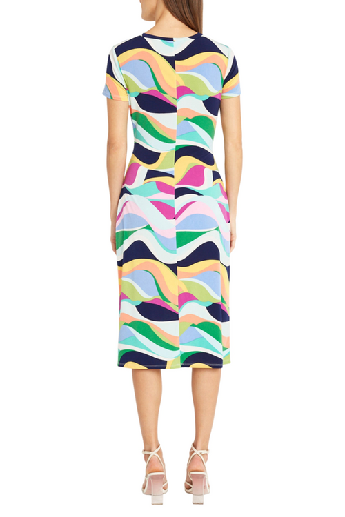 White Jade Short Sleeve Abstract Midi Dress by Donna Morgan DT182M