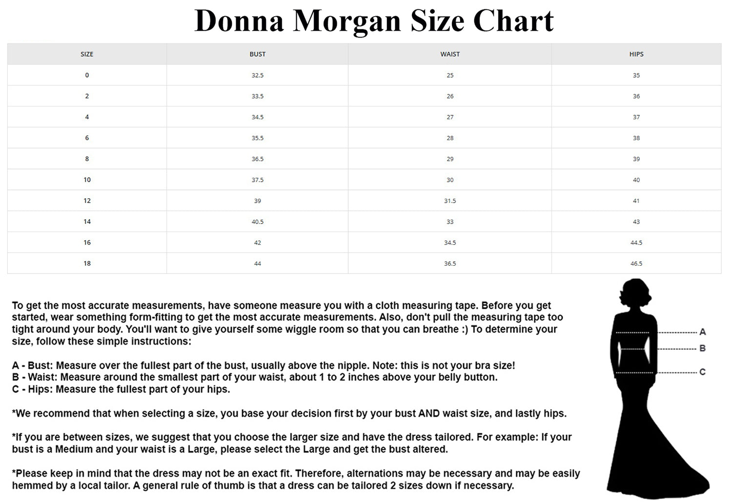 Donna Morgan Size Chart