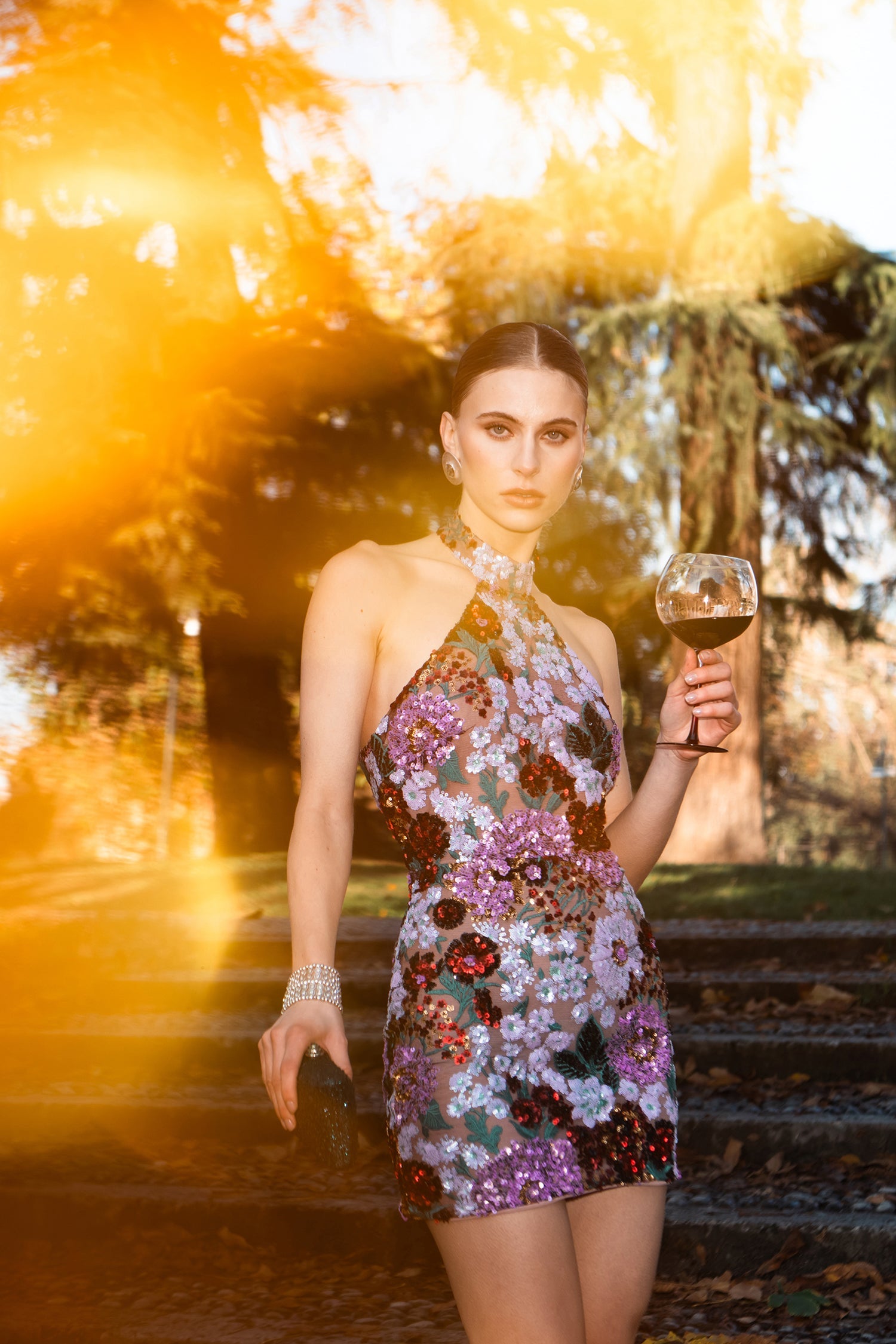 Bella Barnett Polasa Halter Sleeveless Sequins Flower Cocktail Party