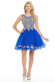 Sleeveless Gold Embroidered Short Tulle Party Dress By Lenovia 8101