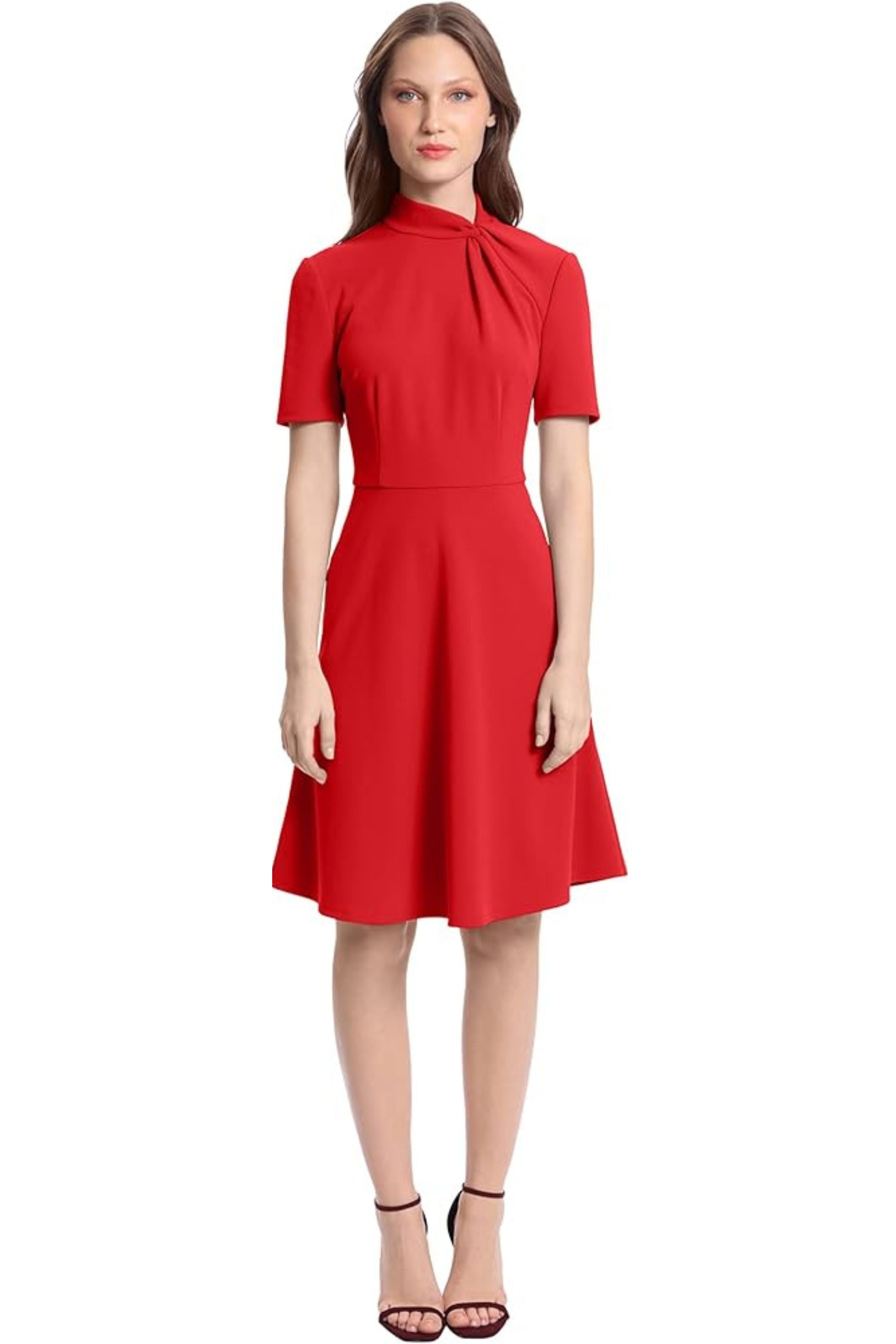 Red Twist Mock Neck A-Line Dress by Donna Morgan DT043M