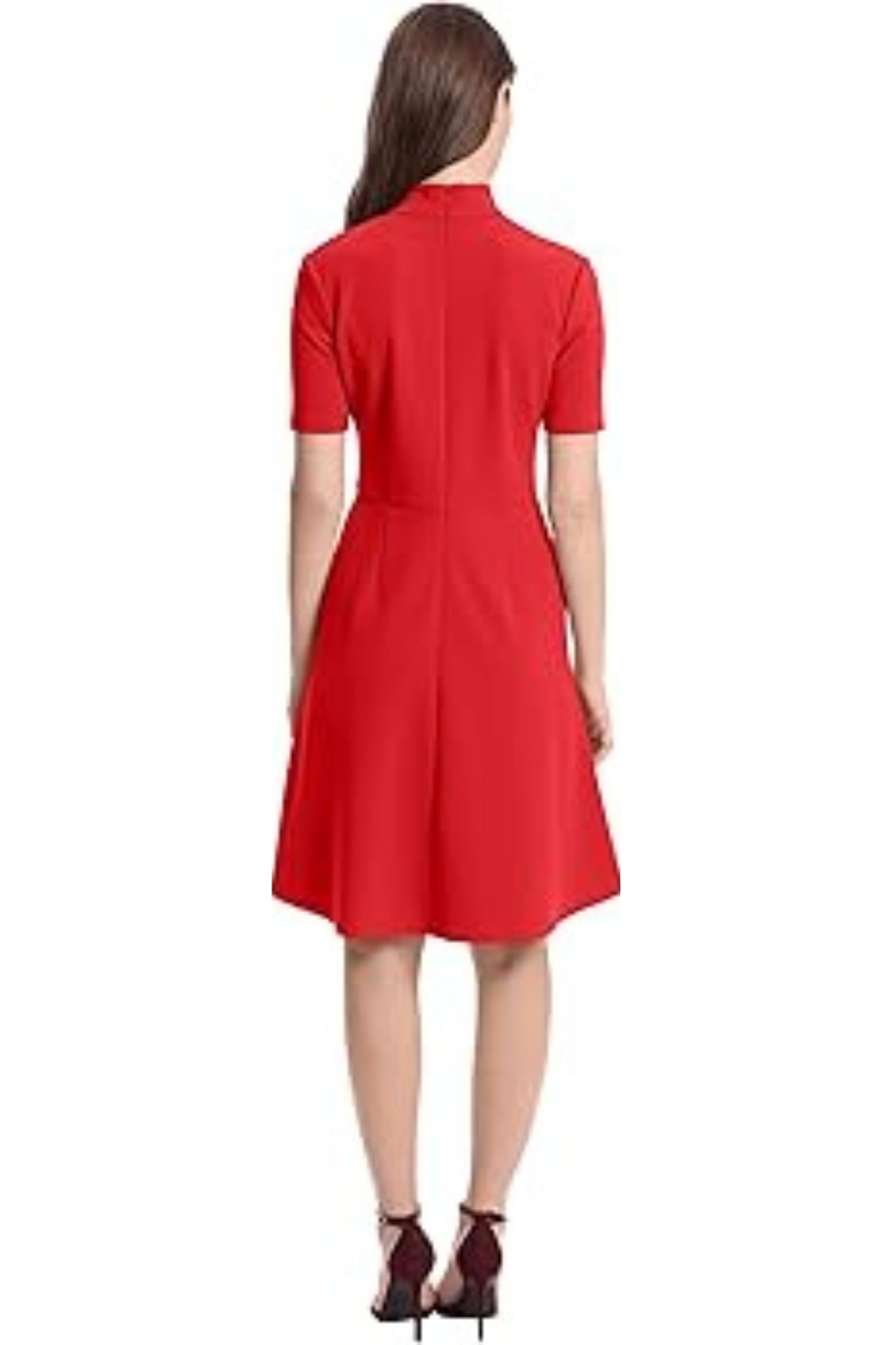 Red Twist Mock Neck A-Line Dress by Donna Morgan DT043M
