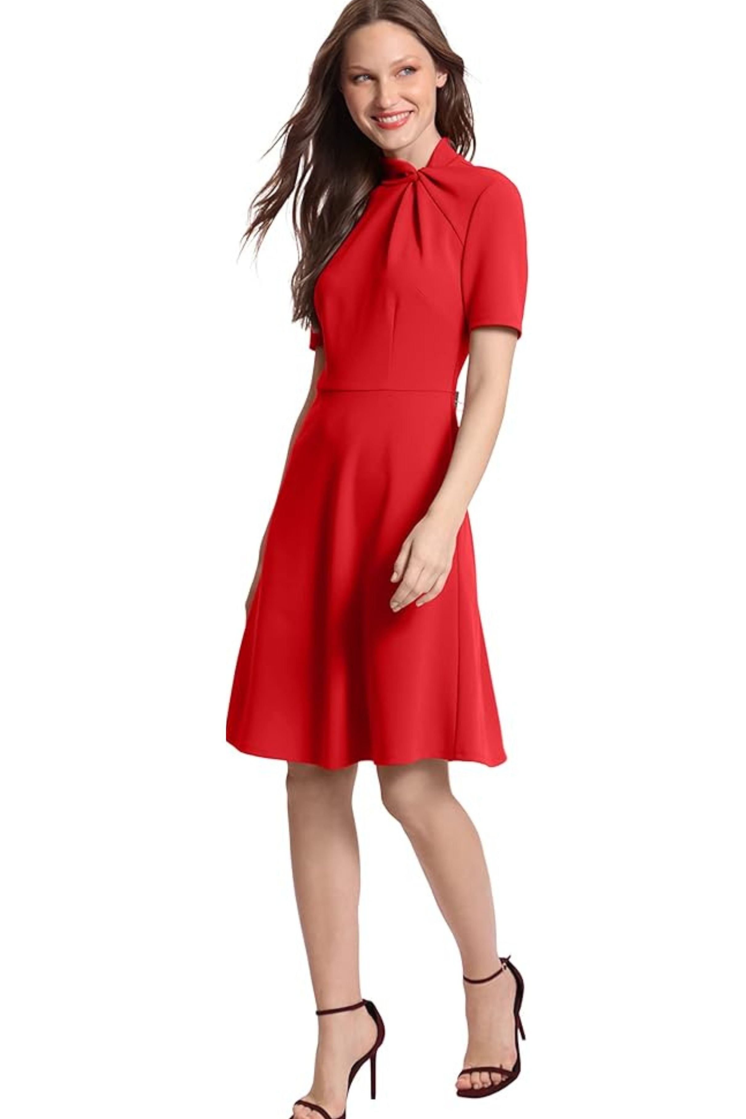 Red Twist Mock Neck A-Line Dress by Donna Morgan DT043M