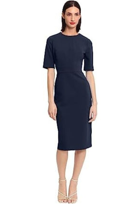 Twlight Navy Elbow Sleeve Midi Sheath Dress by Donna Morgan DT088M