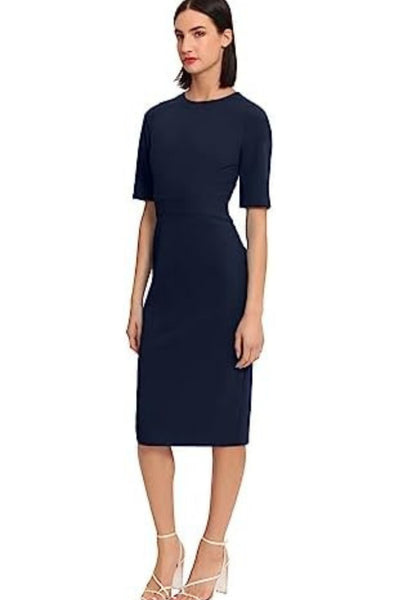 Twlight Navy Elbow Sleeve Midi Sheath Dress by Donna Morgan DT088M