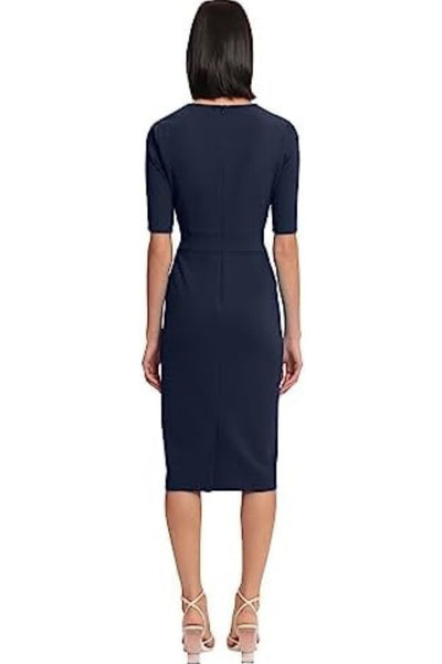 Twlight Navy Elbow Sleeve Midi Sheath Dress by Donna Morgan DT088M
