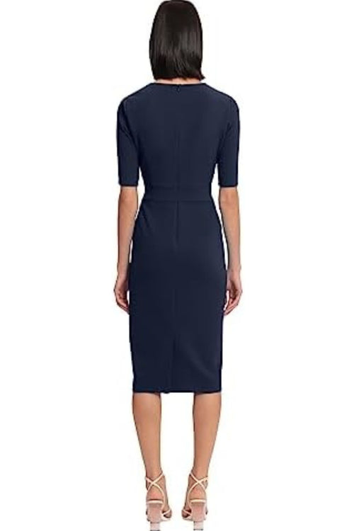 Twlight Navy Elbow Sleeve Midi Sheath Dress by Donna Morgan DT088M