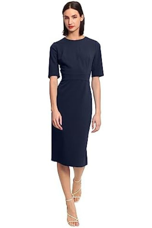 Twlight Navy Elbow Sleeve Midi Sheath Dress by Donna Morgan DT088M
