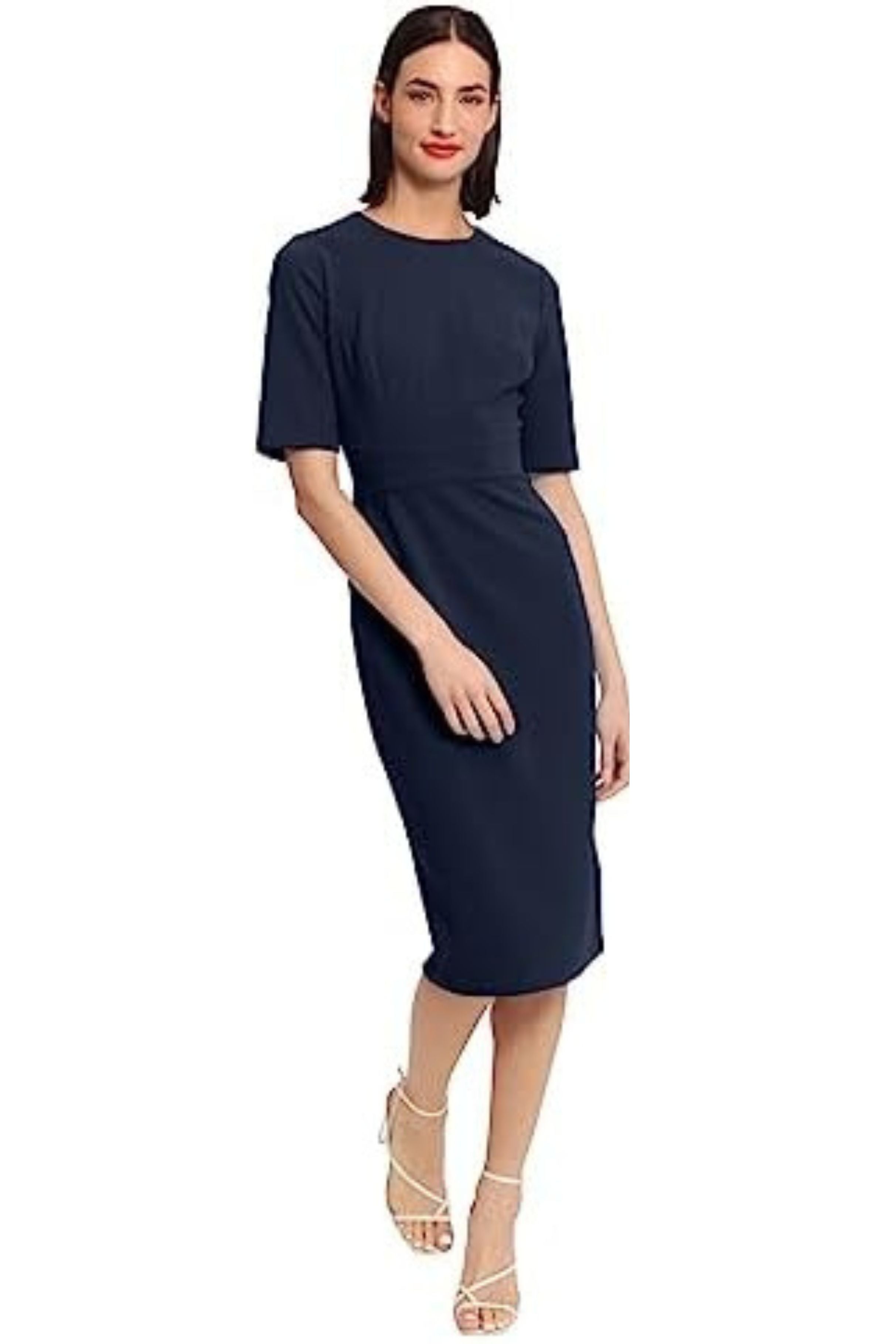 Twlight Navy Elbow Sleeve Midi Sheath Dress by Donna Morgan DT088M