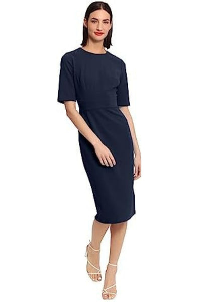 Twlight Navy Elbow Sleeve Midi Sheath Dress by Donna Morgan DT088M