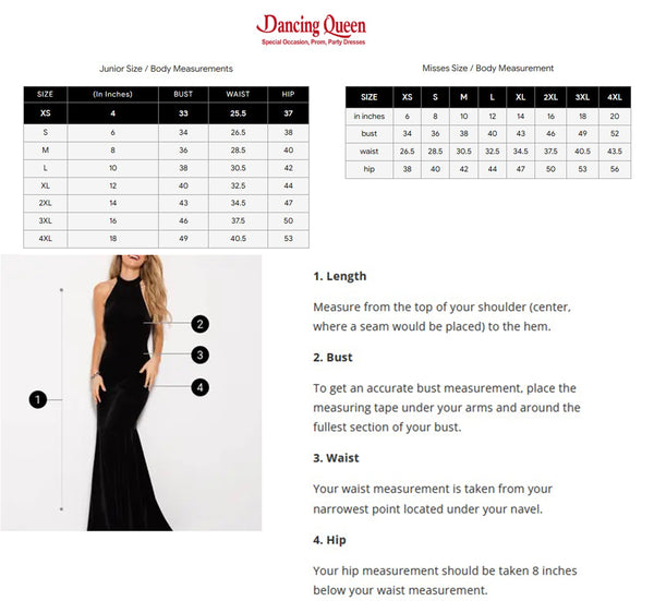 Dancing Queen Size Chart