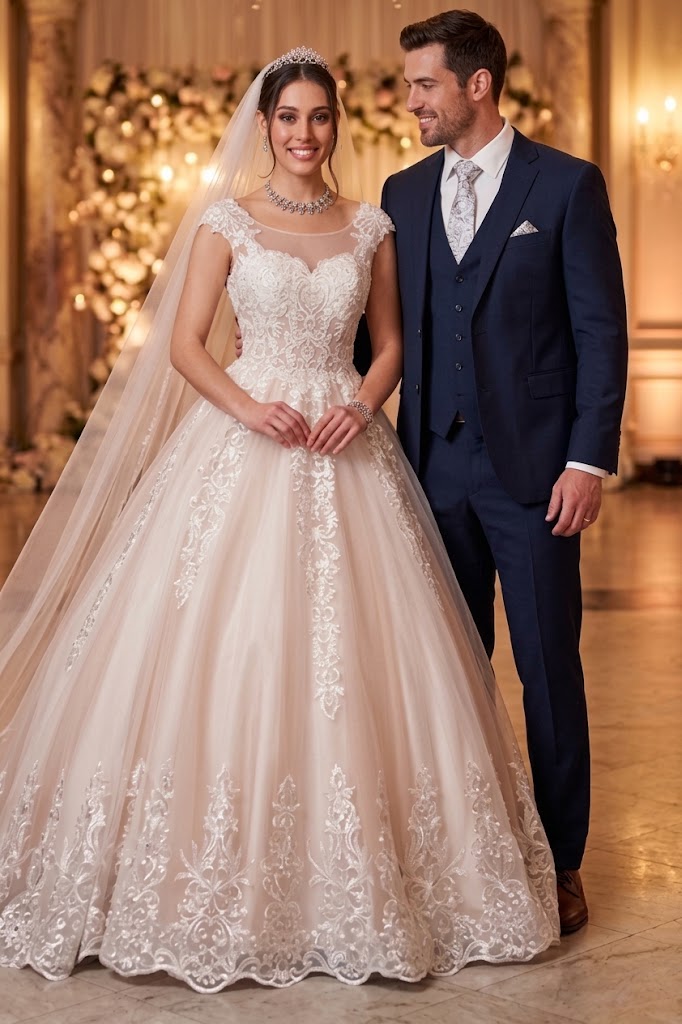 DeKlaire 479 Princess A-Line Wedding Ball Gown with Cap Sleeves