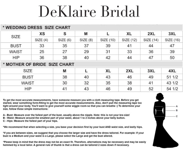 Deklaire Bridal Size Chart