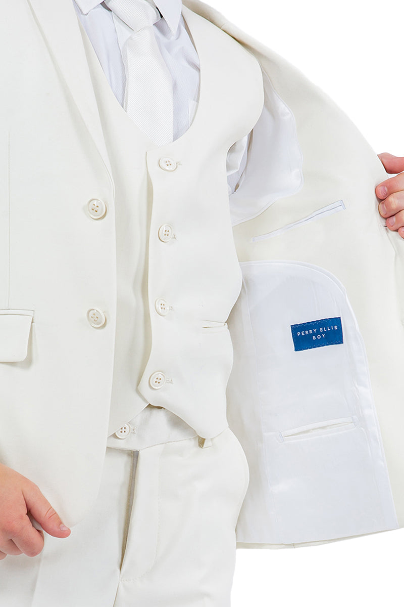 Traje de boda para niño Perry Ellis con chaleco en color marfil y blanco roto