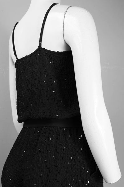Black Adjustable Strap Bow Tie Detail Sequined Skinny Jumpsuit by Donna Morgan D2914M