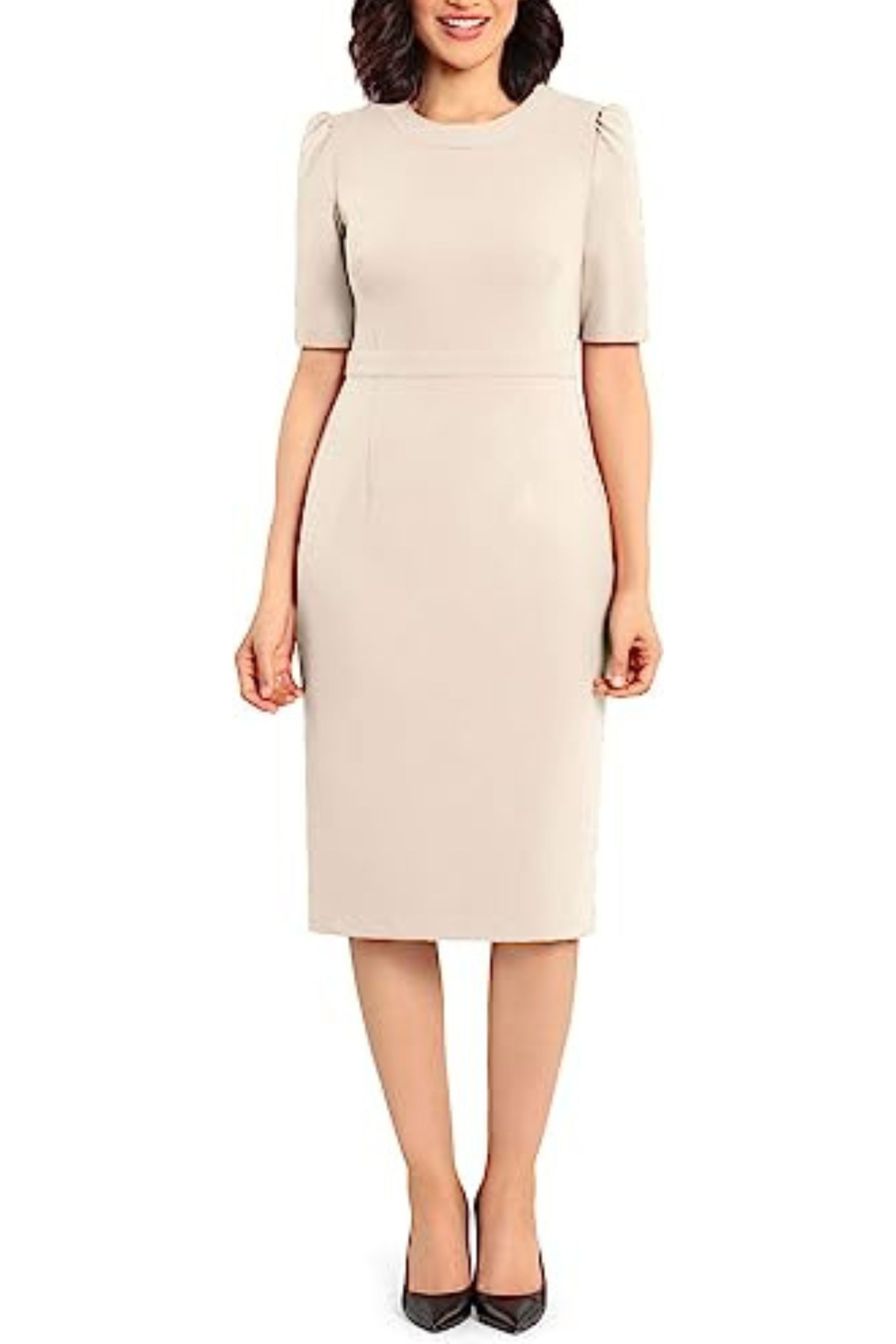 Horn Short Sleeve Sheath Knee-Length Dress by Donna Morgan D7480M