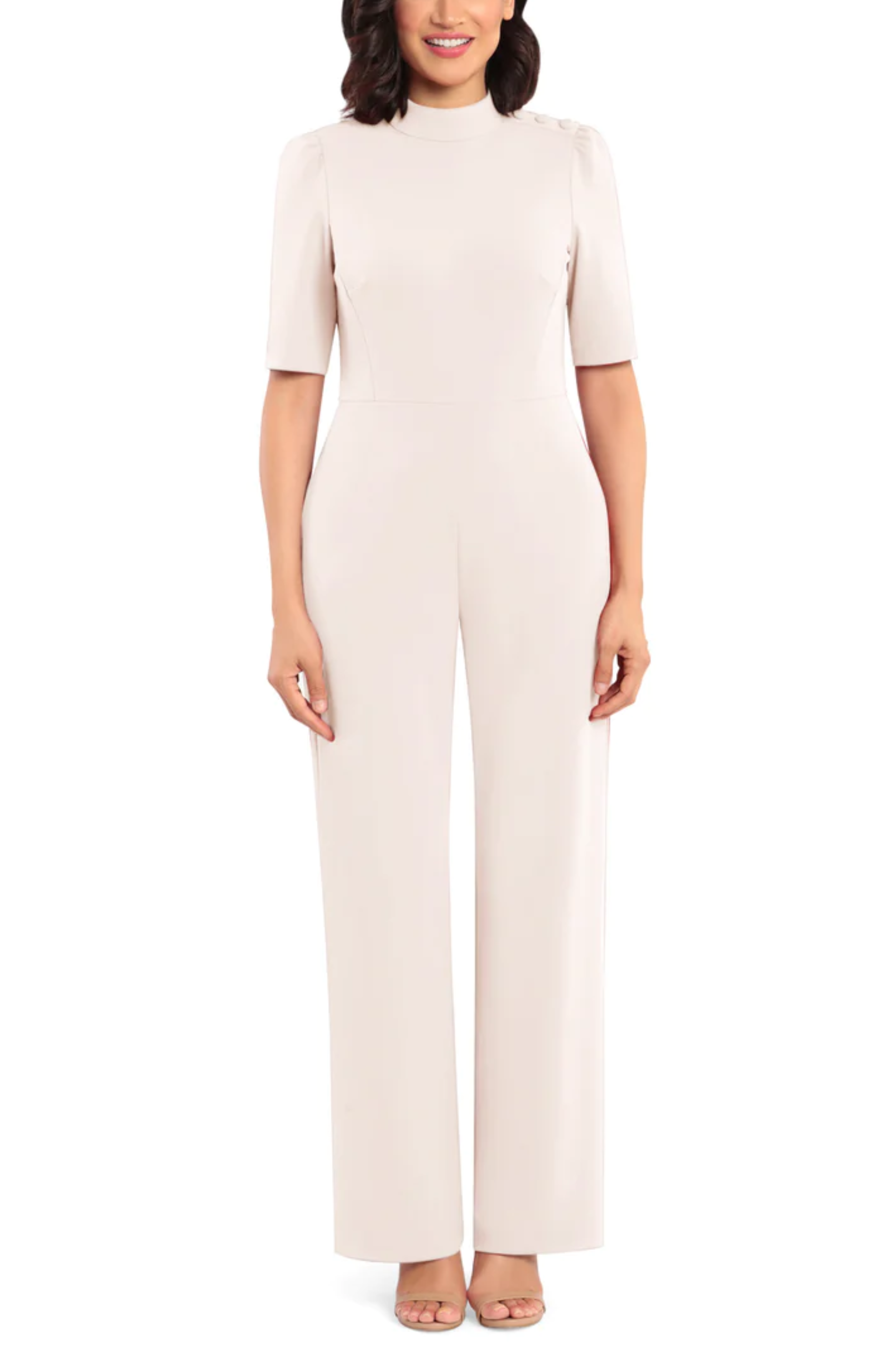 Horn Short Sleeve Mock Neck Jumpsuit by Donna Morgan D7482M