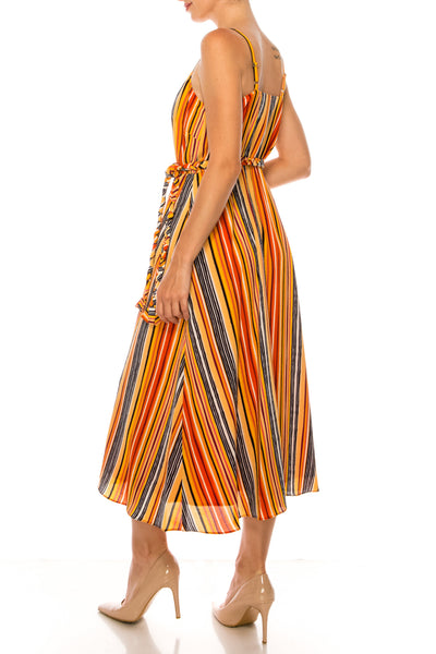Sweetheart Neck Soft White Orange Spaghetti Strap Striped Midi A-Line Dress by Donna Morgan D7666M
