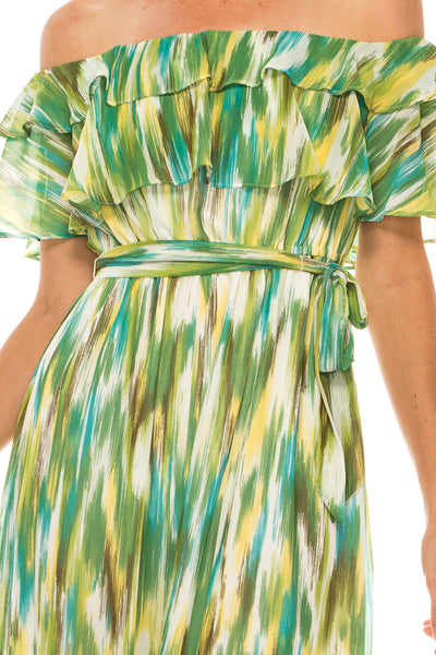 Soft White Avocado Multi Print Midi A-Line Dress by Donna Morgan D7688M