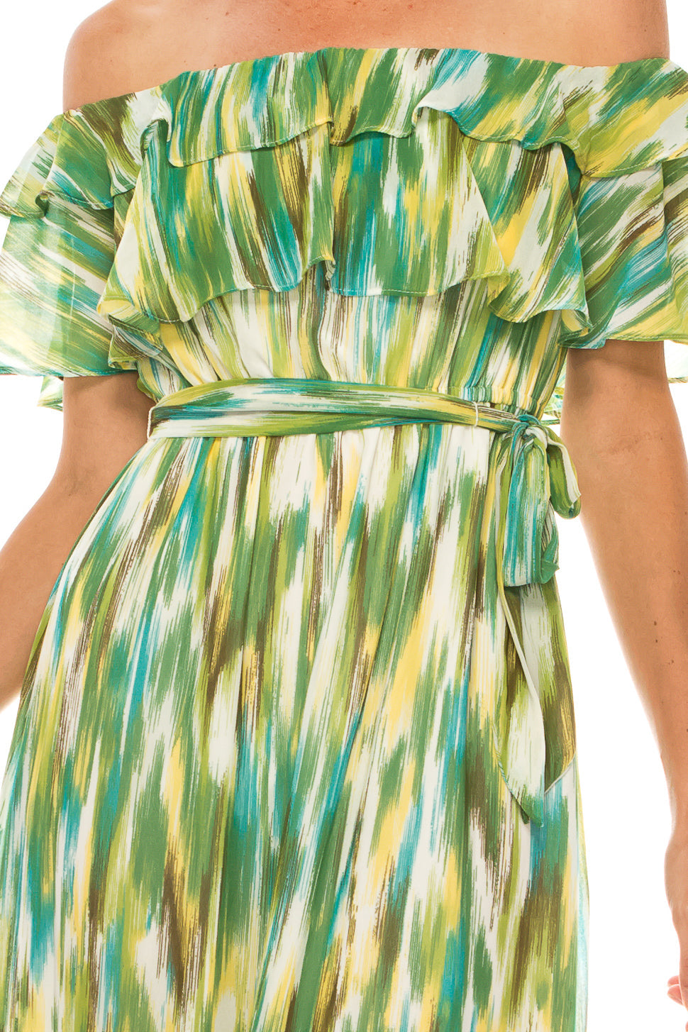 Soft White Avocado Multi Print Midi A-Line Dress by Donna Morgan D7688M