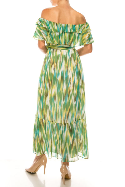 Soft White Avocado Multi Print Midi A-Line Dress by Donna Morgan D7688M