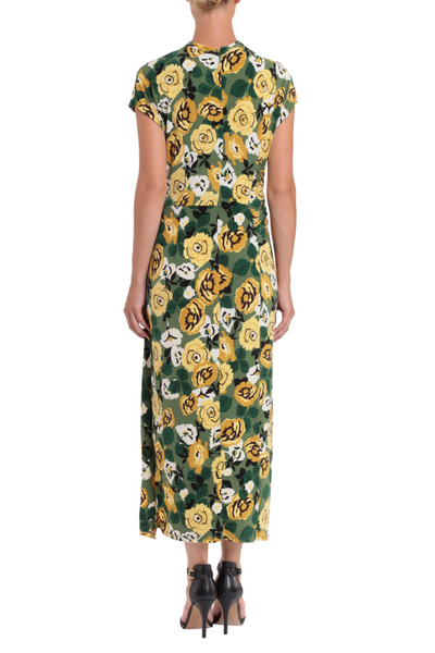 Short Sleeve Garden Green Sunshine Floral Print Hi-Lo Midi Dress by Donna Morgan D7773M
