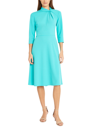 Ceramic Twisted Mock Neck 3/4 Sleeve Knee-Length A-Line Dress by Donna Morgan D7886M