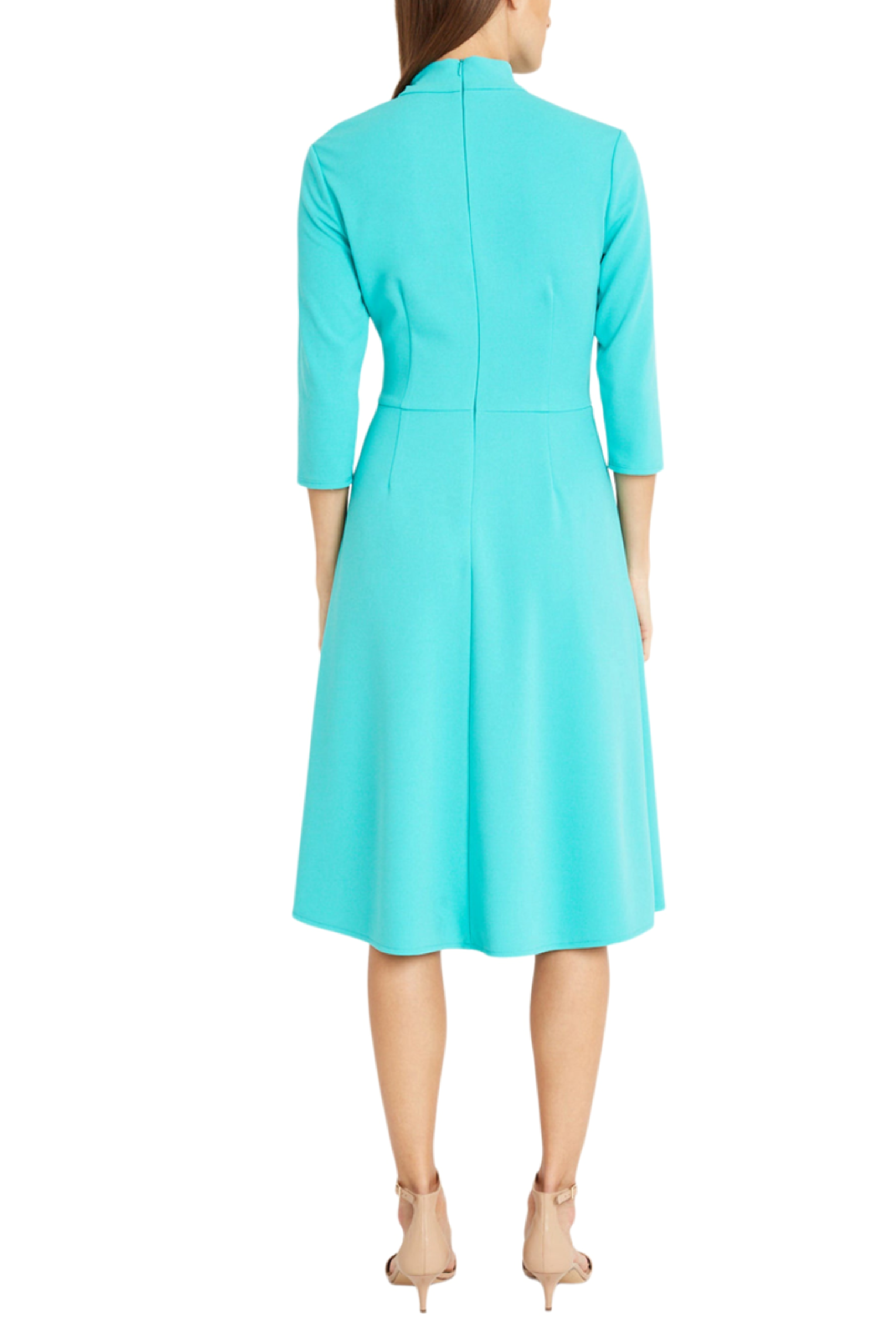 Ceramic Twisted Mock Neck 3/4 Sleeve Knee-Length A-Line Dress by Donna Morgan D7886M