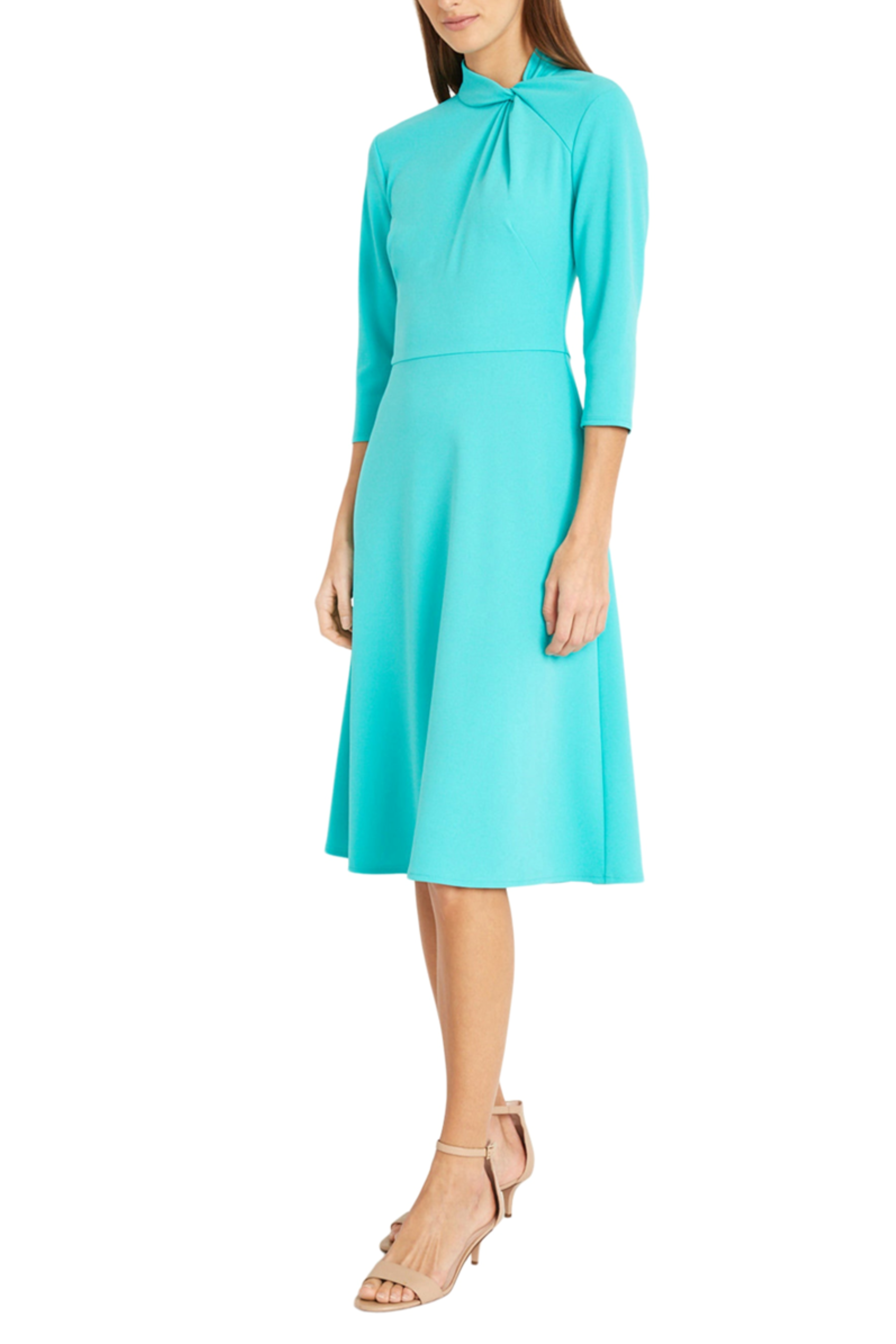 Ceramic Twisted Mock Neck 3/4 Sleeve Knee-Length A-Line Dress by Donna Morgan D7886M