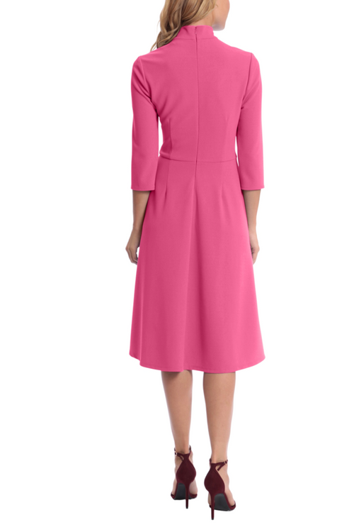 Energy Pink Twisted Mock Neck 3/4 Sleeve Knee-Length A-Line Dress by Donna Morgan D7886M