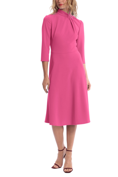 Energy Pink Twisted Mock Neck 3/4 Sleeve Knee-Length A-Line Dress by Donna Morgan D7886M