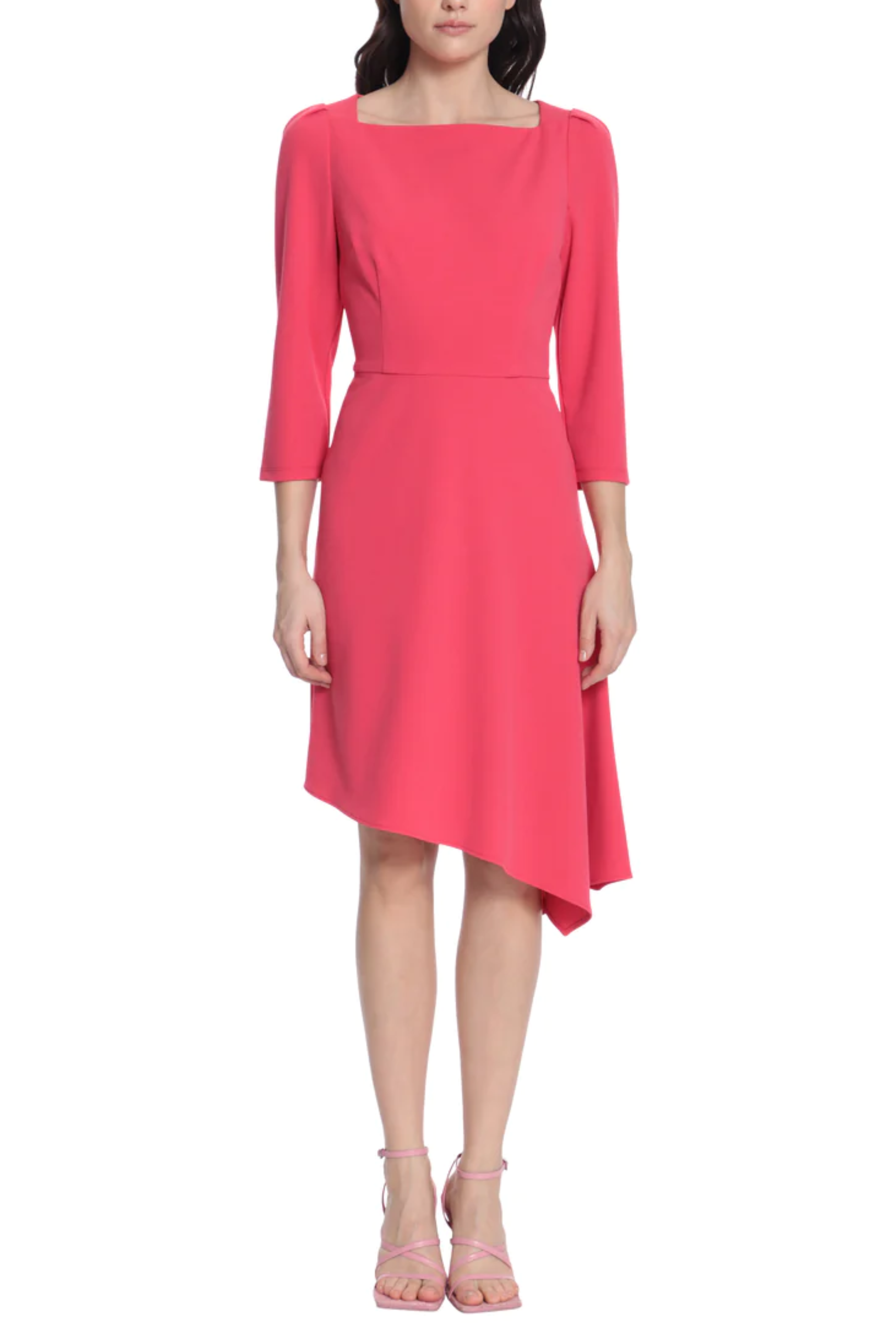 Raspberry 3/4 Sleeve Three Quarter Sleeve Oblique Knee-Length Dress by Donna Morgan D8024M