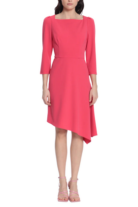 Raspberry 3/4 Sleeve Three Quarter Sleeve Oblique Knee-Length Dress by Donna Morgan D8024M