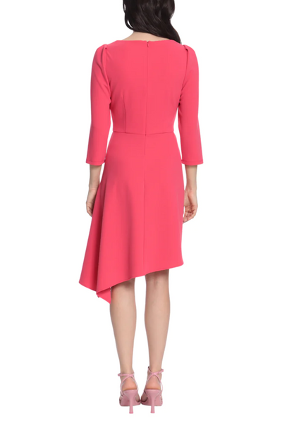 Raspberry 3/4 Sleeve Three Quarter Sleeve Oblique Knee-Length Dress by Donna Morgan D8024M